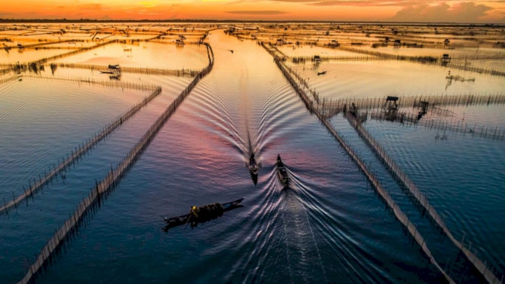 The best times to visit Tam Giang Lagoon are during sunrise or sunset, when the lagoon's beauty is most striking